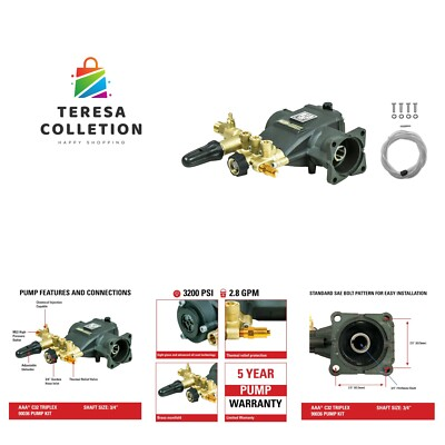 #ad AAA Horizontal Triplex Plunger Replacement Pressure Washer Pump Kit 3200 PSI... $381.99