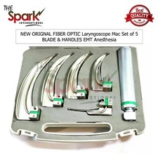 NEW ORIGNAL FIBER OPTIC Laryngoscope Mac Set of 5 BLADE  HANDLES EMT Anesthesia