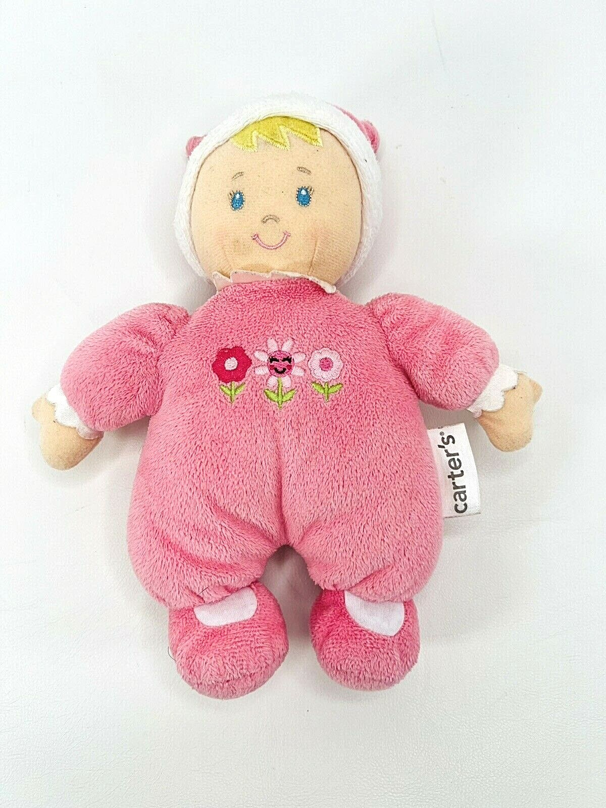 Carters Pink Plush Baby Doll Flowers Knot Hat Blonde 9