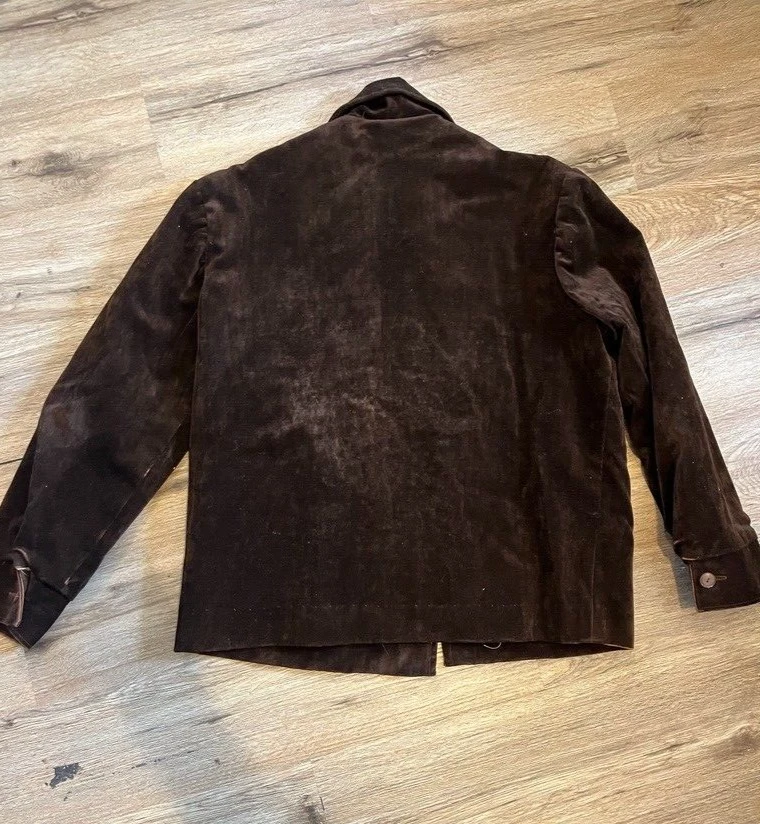 Chaqueta de Colección Años 50 Para Hombre Terciopelo Marrón Gamuza Algodón Cremallera Completa Talla 46 Foto 2 de 4
