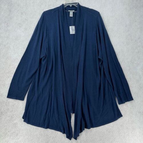 Catherines Cardigan Sweater Womens 3X Blue Lightweight Open Front Long Waterfall