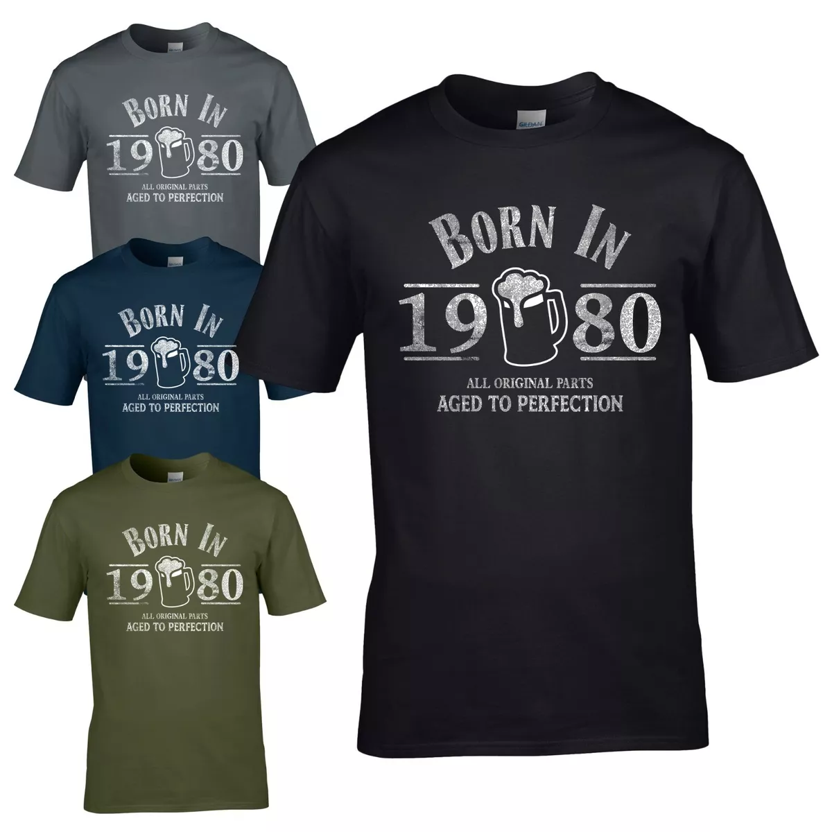 Born in 1980 T Shirt 44th Year Birthday Age Present Beer Funny Aged Mens Gift