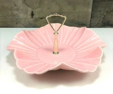 Vintage Pink Ruffled Handkerchief Candy Dish ~ Mid-Century ~ #60L ~ Made in USA