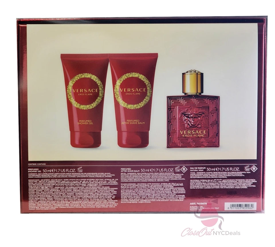 Juego de 3 piezas Versace Eros Flame - 1,7 oz EDP Sp + 1,7 oz gel de ducha + 1,7 oz bálsamo para después del afeitado Foto 3 de 4