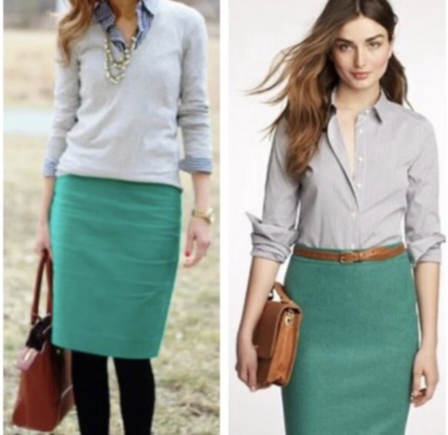 NUEVO CON ETIQUETAS $90 J.CREW La Falda Lápiz Verde Vibrante Recta Lana Serge Talla 6 #46575