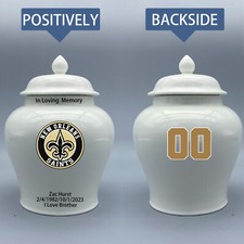Ceramic Medium Urn for New Orleans Saints Football Theme, Custom Text  Number