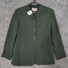 Vintage Pat Argenti Jacket Womens 4 Green Silk Blazer Button-Up Lined Pocket 80s