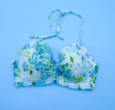 Victorias Secret 34C Blue Floral Padded Halter Push-up Underwired Bikini Top VS