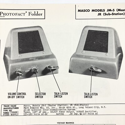 1948 Masco Intercom JM-5 Wire Schematic Service Manual Vintage Original