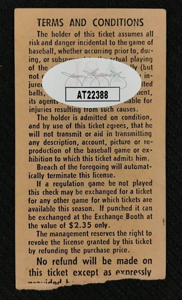 Whitey Ford Signed 1958 Game #22 Ticket JSA w/COA HOF '74 New York Yankees MLB! - Image 3 of 4