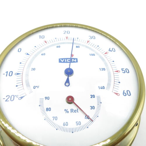 Vion Thermometer Hygrometer A80 GOLD 98mm Weather Display Stainless Steel Gold Finish Original Box - Picture 3 of 6