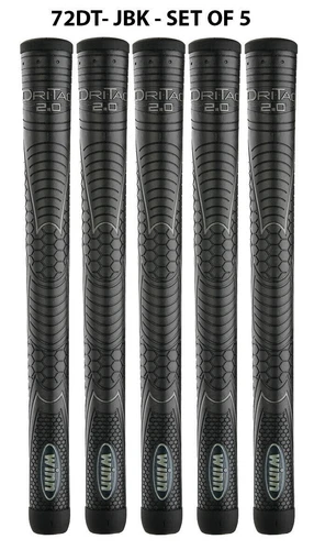 Set of 5 -Winn DRI-TAC 2.0 OVERSIZED Jet Black Golf Grip - 72DT-JBK 
