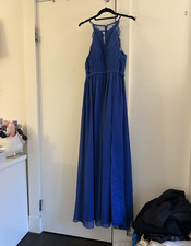 Azazie Blue Sleeveless Lace Back Floor-Length Maxi Bridesmaid Dress