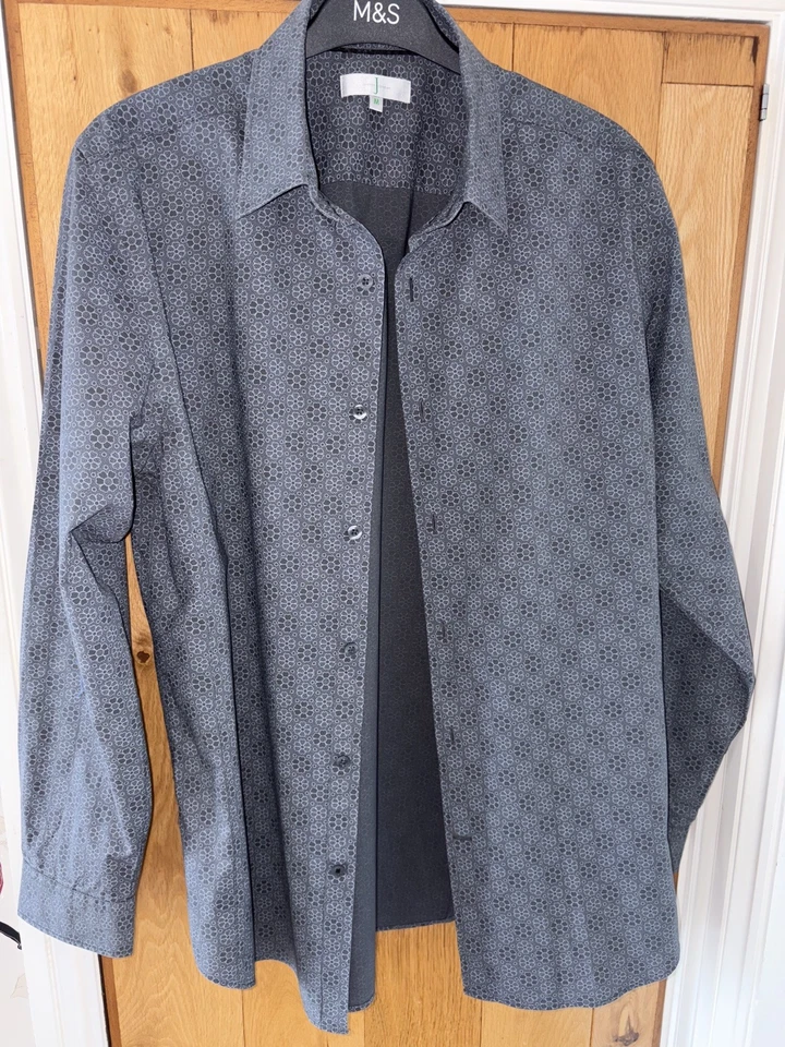 Men's Jasper Conran Grey Geo L'Sleeved Collared Shirt, UK Size M, chest 39-42' - Image 3 of 4