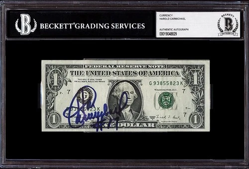 **RARE** Harold Carmichael Signed $1 One US Dollar Bill Encapsulated Beckett BAS