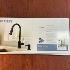 NEW Moen 87090BL Indi 1-Handle Pull-Down Sprayer Kitchen Faucet Matte Black B172