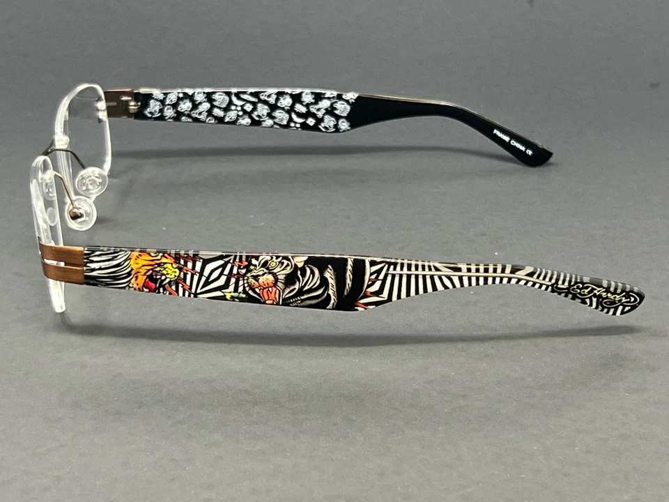 Anteojos para hombre Ed Hardy EHL824-BRZ bronce 52 mm rectangulares sin montura estampado de tigre Foto 3 de 4