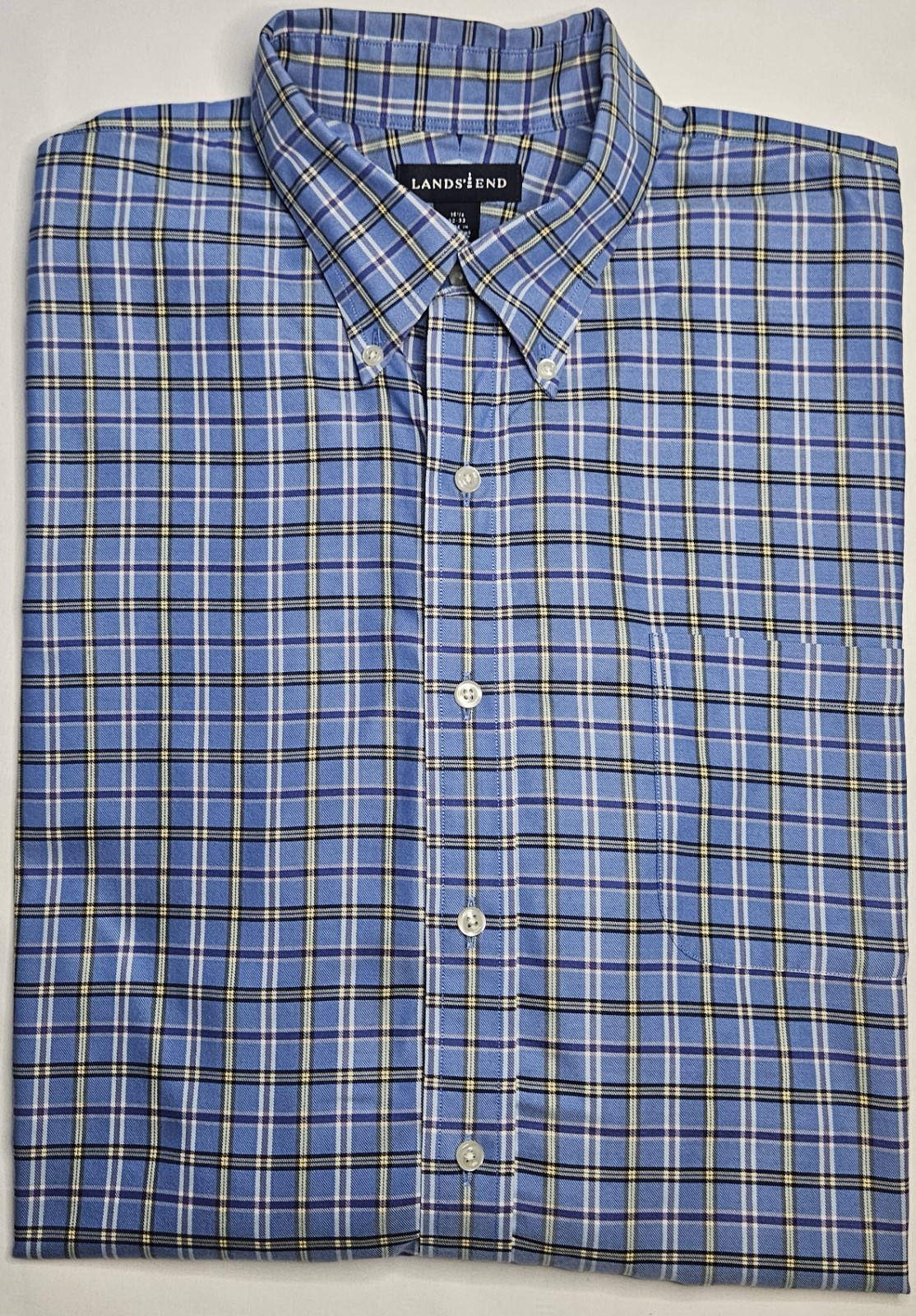Mens Lands' End Long Sleeve Plaid Button Up Shirt Size 16 1/2 32-33