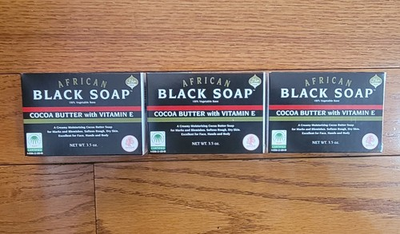 #ad 3 Pack Madina African Black Soap with Cocoa Butter and Vitamin E $15.99