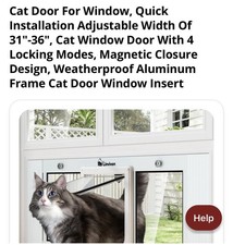 Window Pet Door with Magnetic Flap  Heavy Duty Aluminum Frame Cat Door 31  -36  