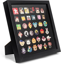 Enamel Pin Display Frame, 11x11 Shadow Box for Wall and Tabletop Black 