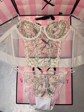 Victorias Secret Bra Corset Top Thong Daisy Print 32C Small 106