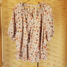 a.n.a Floral Blouse Women's 3X Short Sleeve Cotton Lightweight Blouse