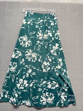 Women's Green Floral Print Maxi Skirt High Waisted Wrap Style Side Slit Side M