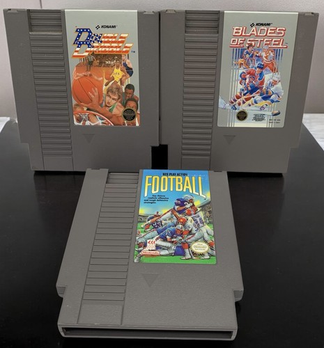 NES 3 Game Lot ~ Play Action Football, Blades of Steel, Double Dribble - Tested