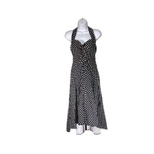 Anthropologie Dress 0 Womens Black/White Midi Sheath Sleeveless Halter Cotton