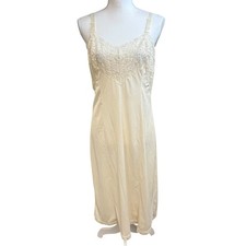 Vintage Wondermaid Full Slip Dress Sz 38 Ivory Lace Trim Antron Lingerie Modest