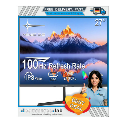 Minifire- Monitor- 27-Zoll-Bildschirm im rahmenlosen Design, IPS, 100Hz, USB ...
