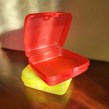 Vintage Tupperware Sandwich Holders Yellow Red  Clamshell Latch Summer Picnics