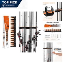 V15 Vertical Fishing Rod Holder Wall Mount Rack Store 15 Rods Reels Garage Black