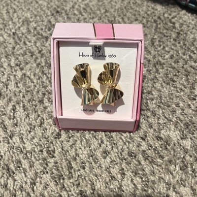House of Harlow 1960 goldfarbene Bandwirbel Ohrstecker neu in Box