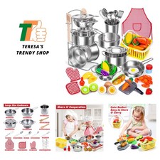 Deluxe 32-Piece Kids Pretend Play Kitchen Set - Durable Stainless Steel  Toys