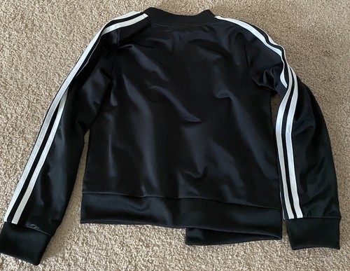 ADIDAS Unisex Soccer Jacket Black With Stripes Size Medium 10/12 Youth Full Zip - Picture 5 of 6