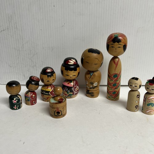 LOT 9 WOODEN JAPANESE KOKESHI DOLL FIGURES