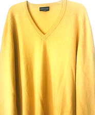 Lands End Mens 100 2-play cashmere medium Yellow color sweater v-neck sz L