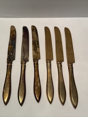 Vintage Dirigold Dirilyte Goldware Flatware Dinner Knives Lot Of 6 (A)