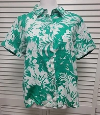 C&C California 100% Linen Button Up Shirt Women's S Hawaiian White Green Floral