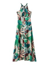 NWT- Mango Green and Teal Tropical Halter Maxi Dress