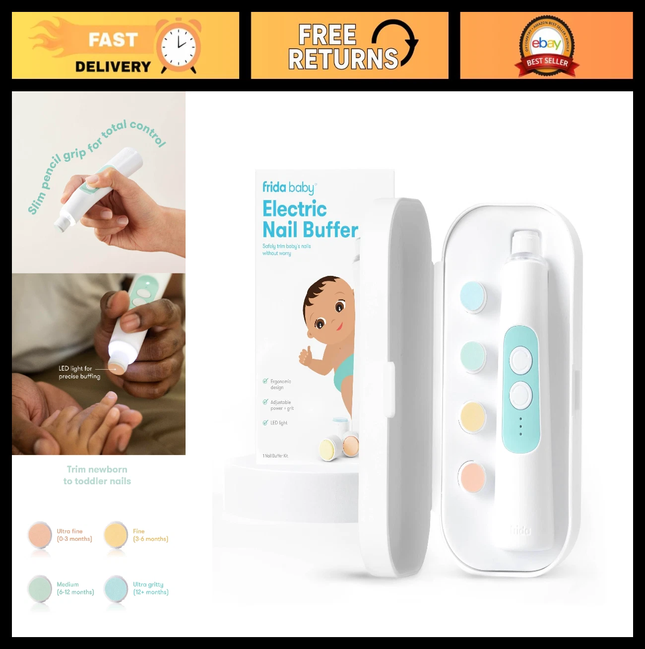 Electric Baby Nail Buffer Kit - Safe Nail File & Clippers for Newborns, Toddlers