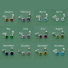 Sterling Silver Birthstone Stud Earrings, 4mm Gem CZ Earrings, Crystal Stacking