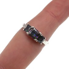 Sterling Silver Three Stone Square Mystic Topaz Ring, Finger Size 7