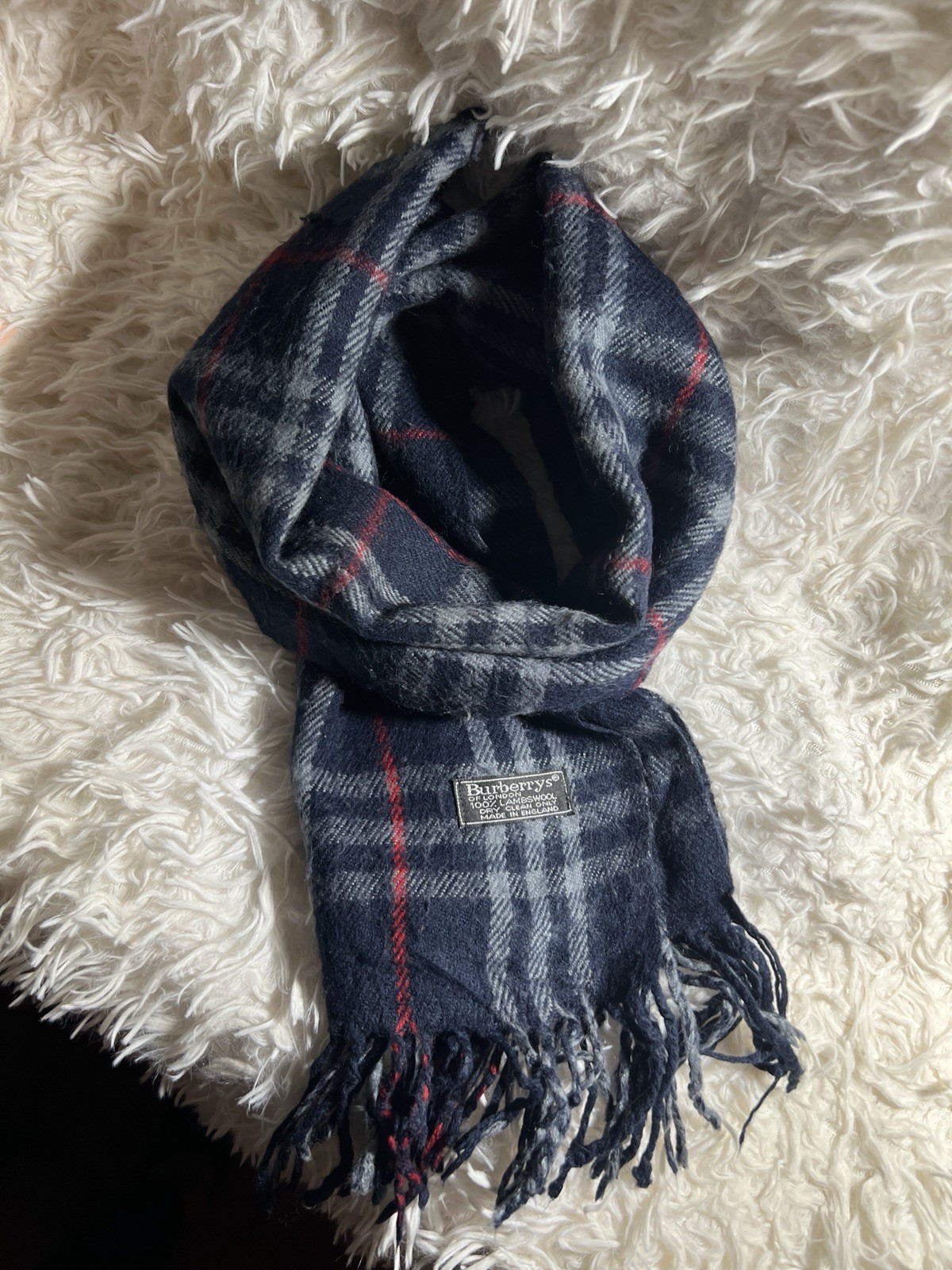 Burberry Navy Blue Scarf 72x12 Inches Luxury Cashmere