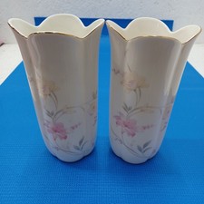 Pair of fine china floral vases with gold trim 9" Japan 