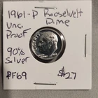 1961 Roosevelt Dime 90% Silver Philadelphia Uncir.