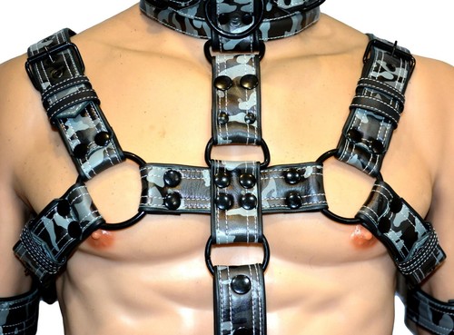 Men Leather Body Chest Harness Black adjustable ,Head harness,muzzle, jockstrap - Picture 7 of 7