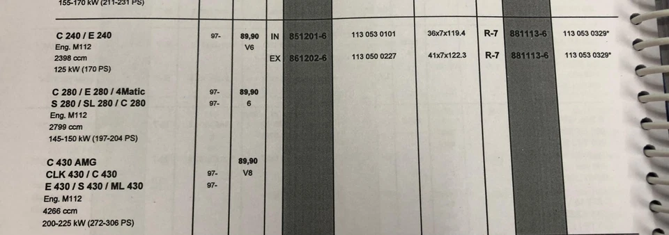 6X VÁLVULA DE ESCAPE V94389 AE para A1130500127 MERCEDES BENZ C240 E240 M112.910 E24 Foto 2 de 4